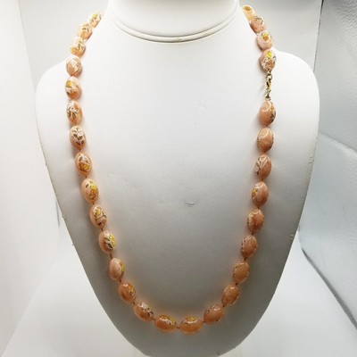Vintage Floral Lucite Beaded Necklace, Mid-Century, Oval Beads, 24 Inches-image