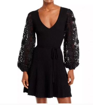 French Connection Loa Joss Sequined Lace Sleeve Knit Dress -image