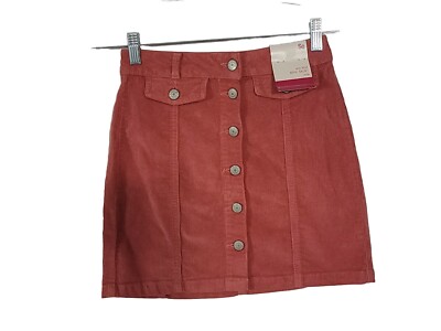 NWT SO JUNIORS Orange CORDUROY BUTTON DOWN MID RISE MINI SKIRT - 0/24W -image
