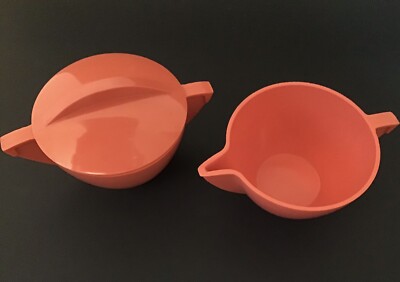 Mid Century MALLO Ware  Melmac Melamine Sugar and Creamer Orange-image