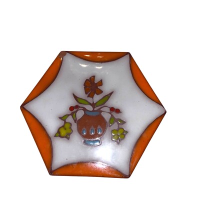 VINTAGE FLORAL TRIVET TILE ITALY BY EDILGRES ORANGE Terracotta Mid Century Boho-image