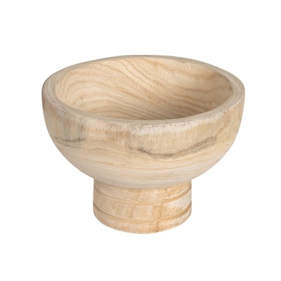Round Paulownia Wood Pedestal Bowl, Natural-image