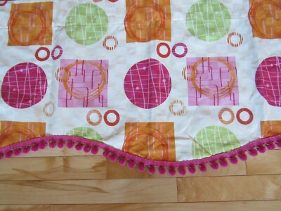 Vintage Mid-Century Geometric Heavy Valance Pom Poms Pink Orange Lime HAVE 2-image