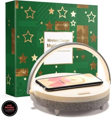 Regalo de Navidad para ella, lámpara de mesa musical con cargador inalámbrico.-image