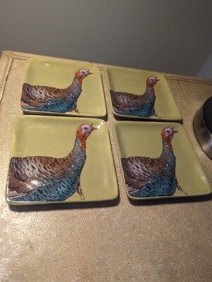 Creative Co-op Appetizer Dessert Plates Set Of 4 Turkey Thanksgiving-image