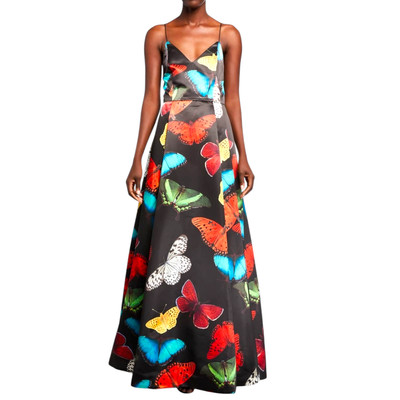 Alice + Olivia by Stacey Bendet Joss Butterfly V Neck Print Ball Gown Size US 10-image