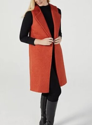 Helene Berman Boucle Waistcoat with Pockets, Sunset Orange, New, Size 12-image