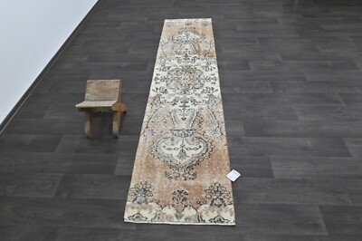 Vintage Turkish Runner Rug 2x9ft Wool Anatolian Handmade Hallway Oushak ORANGE-image