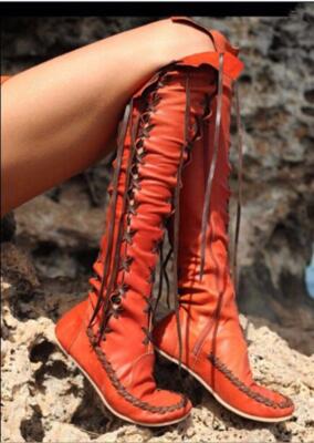 Roma Womens Leather Lace Up Over The Knee High Boots Vintage Moccasins shoes-image