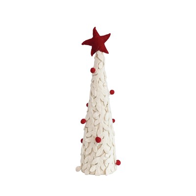 3-3/4' Round x 16' H Handmade Wool Felt Tree w/Applique, Star & Pom Poms, Cre...-image