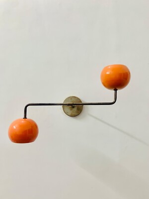 Orange Brass Wall Sconce 1950s Mid Century Brass Italian Diabolo Wall Light-image