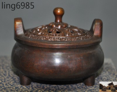 Marked Old Chinese Buddhism Temple Pure Bronze joss incense burner censer-image