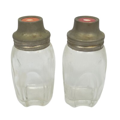 Vtg Airbo Salt Pepper Shakers Diner Style Glass Red Orange Tips MCM Mid Century-image