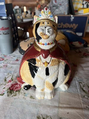 Vintage Creative Co-op Kathy Hatch Queen Kitty Calico Cat Cookie Jar-image