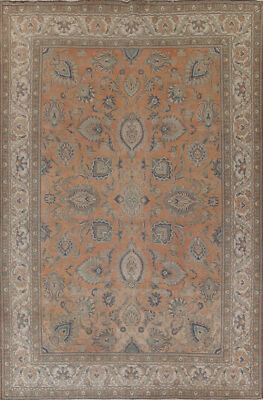 Vegetable Dye Floral Tebriz Living Room Area Rug 10x13 Wool Hand-knotted Carpet-image