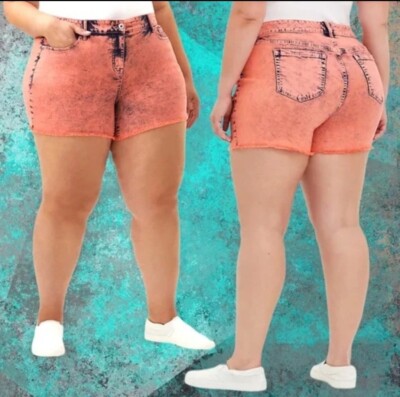 TORRID RISE MIDI SHORT - VINTAGE STRETCH CORAL ACID WASH SZ 16 NWT-image