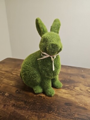 Creative Co-Op Easter Decor Faux Flocked Moss Sitting Bunny Rabbit Figurine NEW-image