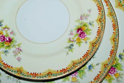 11 MID CENTURY IMPERIAL CHINA JAPAN FLORAL YELLOW ORANGE GOLD TRIM B&B PLATES -image