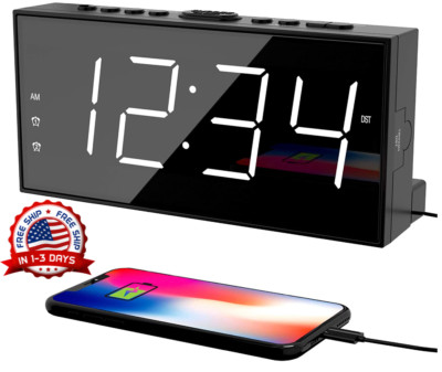 Reloj Despertador Alarma de Mesa Con Espejo  Digital,with USB Charging Port NEW-image