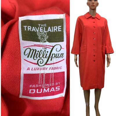 60s Coral Orange Pink Wool Midi Coat | Overcoat MCM Mid Century | Small-image