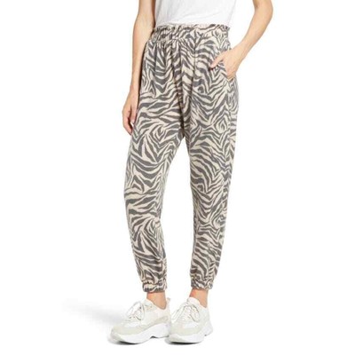 La La Land Creative Co Joggers Pants Pull On Zebra Print Grey/Black Medium-image