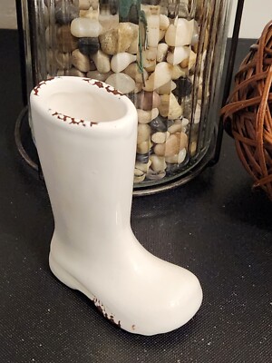 Creative Co-Op Boot Mini Planter Vase White Distressed Ceramic 4