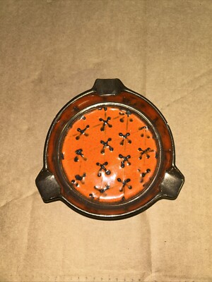 1940’s Ornate Mid Eastern Style Black & Orange + Metallic Finish Ashtray 38-13-image