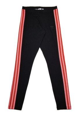 Adidas Women Size 8 Black Athletic Leggings Pink Orange Side Stripes Mid Rise-image