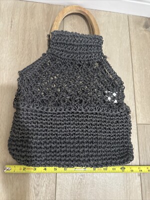 Creative Co-op Inc Jute gray crochet handbag-image