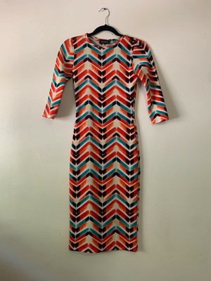 REVOLVE Geometric Orange Multi Bodycon Dress Small -image
