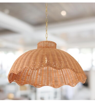 Creative Co-Op 60-Watt Large Scalloped Rattan Pendant Lighting, Natural-image