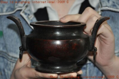 Mark China Buddhism temple pure bronze “宣”joss Incense burner Censer statue-image