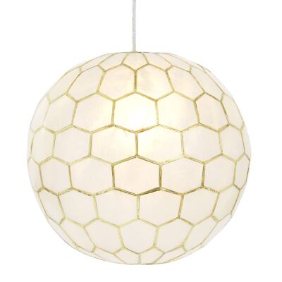 Creative Co-Op Gold Honeycomb Globe Pendant Light, Capiz White Seashells with...-image