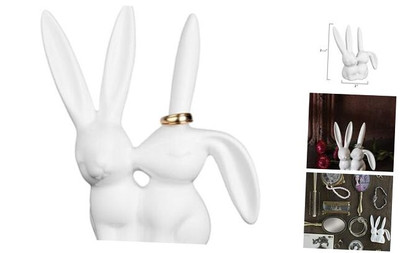 Creative Co-Op Ceramic Bunny Rabbits Ring Holder -image