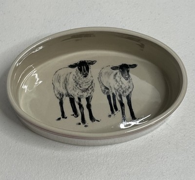 Creative Co-op Lamb Sheep Nesting Bowl Oval Ramekin Easter Oven Safe Red/Cream-image