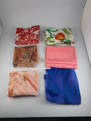 Vtg Floral Head Neck Scarf Polyester Mid Century Granny Orange Green Blue Qty 6-image