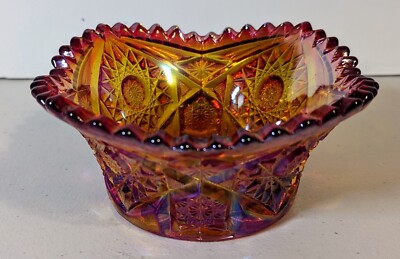 LE Smith Red/Yellow/Orange Carnival Glass Candy Dish - Mid Century Modern MCM-image