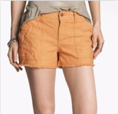 Free People Women’s 2 Orange Mid Rise Denim Cotton Cut Off Shorts-image