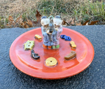 Unique Chinese Famille Rose Porcelain Joss Stick Holder with Children & Frog-image