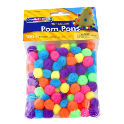 Creativity Street Hot Colors Pom Pons, 0.5-Inch, 1/2 in, Assorted Color -image