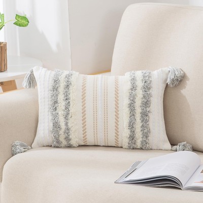 decorUhome Boho Lumbar Decorative Throw Pillow Covers for Bed Bedroom Neutral-image