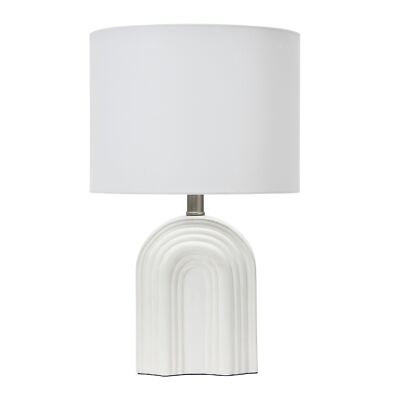 Creative Co-Op Carved Arch Stoneware Table Lamp with Linen Drum Shade, White-image