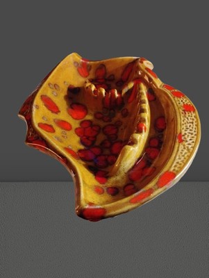 Mid Century Modern Orange Brown Drip Glaze Ceramic Elevated Ashtray Vintage-image