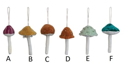 Creative Co-Op VELVET MUSHROOM Ornament Embroidery/French Knots Pick 1 Color 6