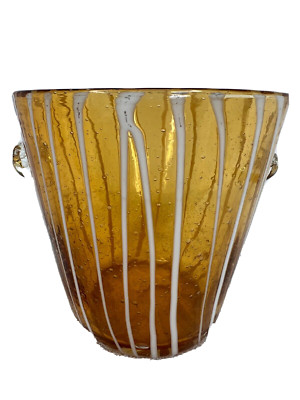 Mid-Century Modern 1980 Amber Art Glass Vase- Ice Bucket by Venini - 5