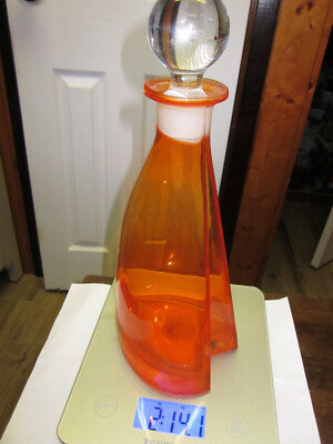 VINTAGE MID CENTURY MODERN BLEKO STYLE TANGERINE ORANGE DECANTER; EXCELLENT COND-image