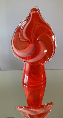 Mid Century Lutetian Art Glass Vase Tangerine Swirl w/Label-image