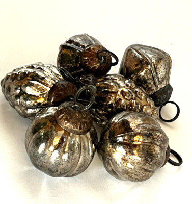 Creative Co-Op 6 Vintage Look Mercury Glass Ornaments PEWTER Color 1
