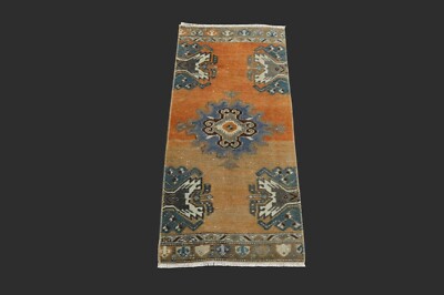 ORANGE Turkish Oushak Rug 1x3 Vintage Handmade Anatolian Small Doormat Kilim-image