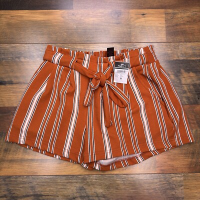 Hot Kiss Paperbag Shorts Medium Orange Striped Mid Rise Stretch New -image